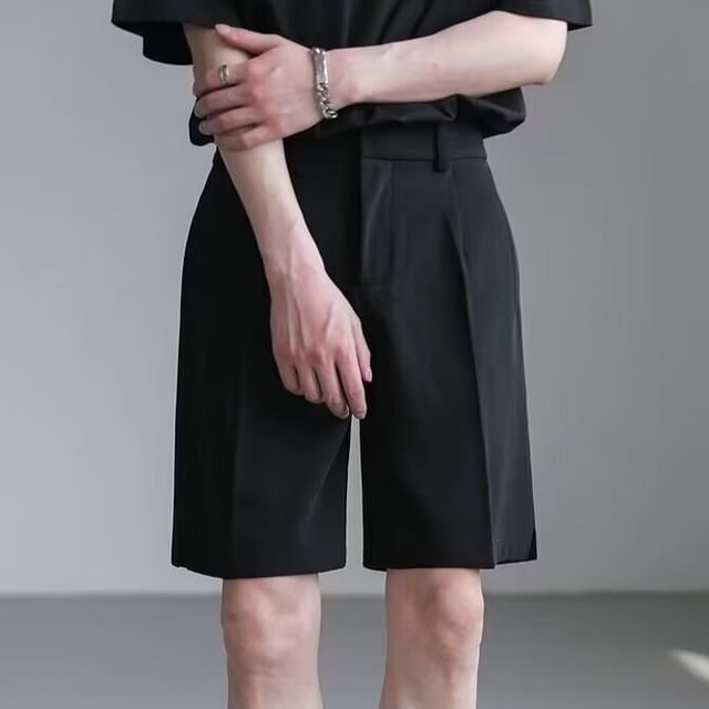 Lingaris-Mid Rise Plain Dress Shorts