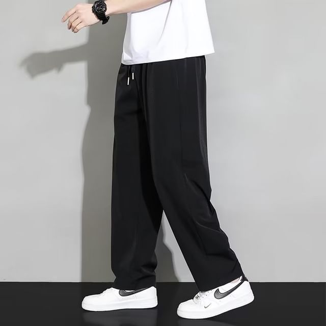 Fireon-Drawstring Waist Plain Loose Fit Pants