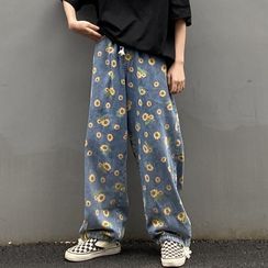 INStudio - Flower Print Wide-Leg Jeans INStudio - Flower Print Wide-Leg Jeans