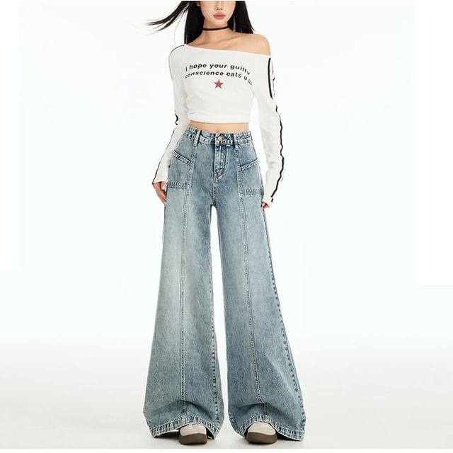 Denimot-Mid Rise Washed Flared Jeans Various Designs
