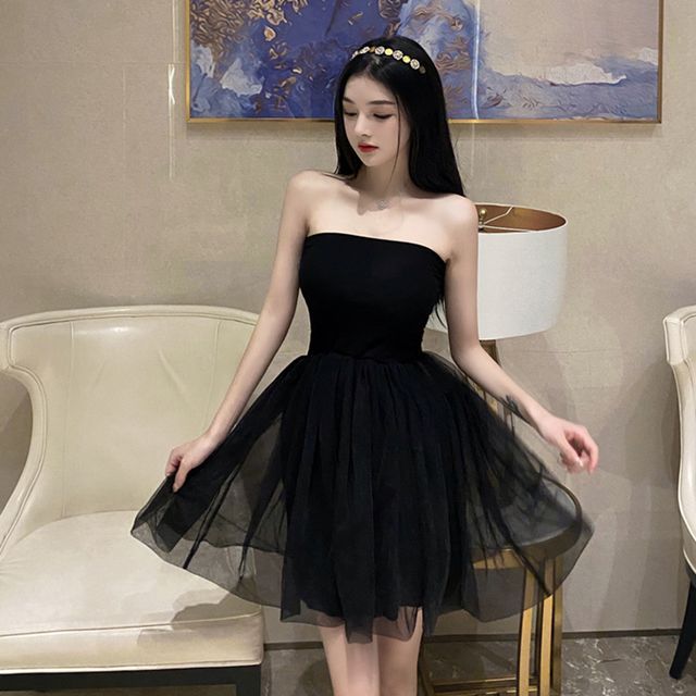 Plain black 2025 strapless dress