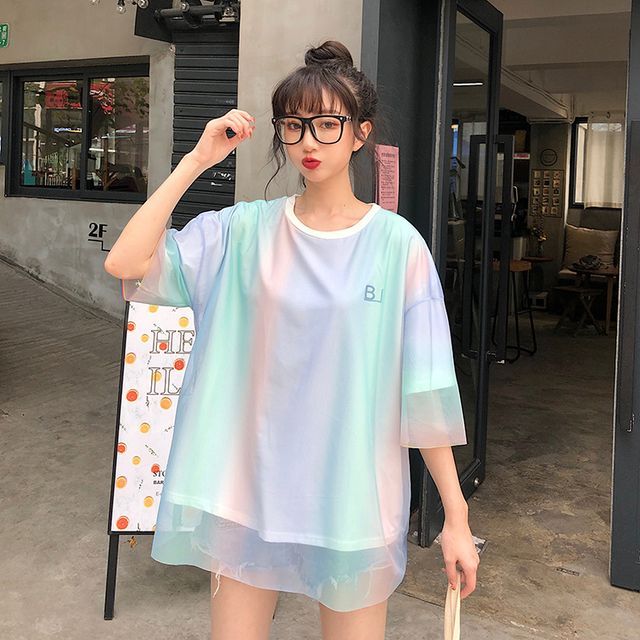 Everose-Short-Sleeve Mesh Overlay T-Shirt