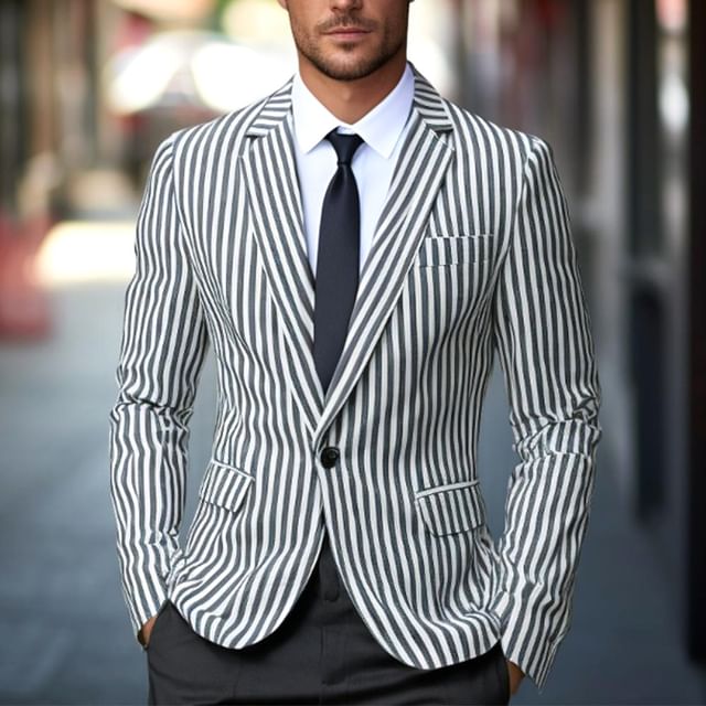 FORSETI-Lapel Collar Striped Single Breasted Blazer
