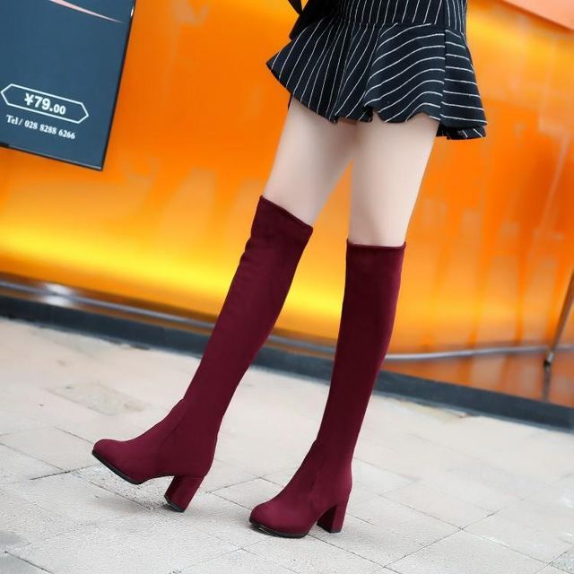 Freesia-Block Heel Over the Knee Boots