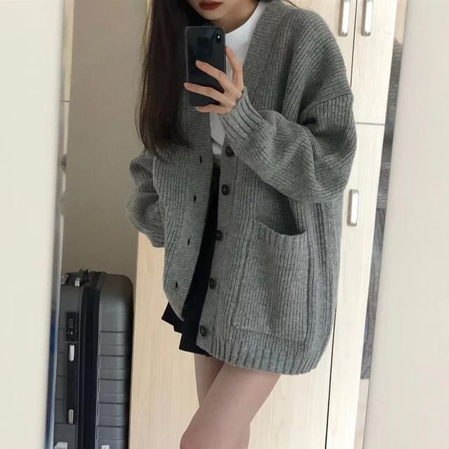 Odestra-V-Neck Plain Cardigan