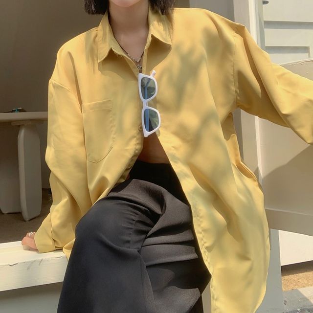 Yako-Long-Sleeve Oversized Plain Shirt