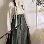 Ming Dynasty Pastel Embroidered Pipa Sleeve Top & Printed Mamian Skirt | Osmanthus Rabbit 桂花兔
