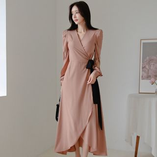 long sleeve a line midi dress