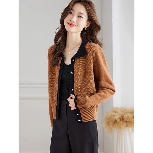 Jeonseon-Collar Two Tone Cardigan
