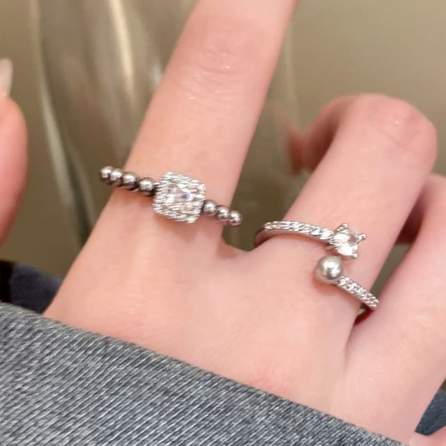 Jael-Rhinestone Beaded Ring Open Ring