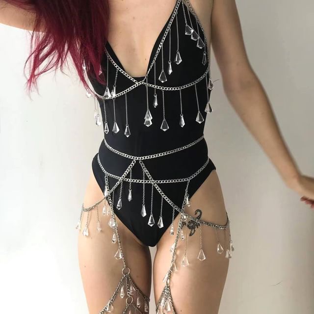 GOGO Girl-Rhinestone Chained Body Harness