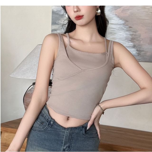 Wildery-Mock Two-Piece Plain Crop Camisole Top