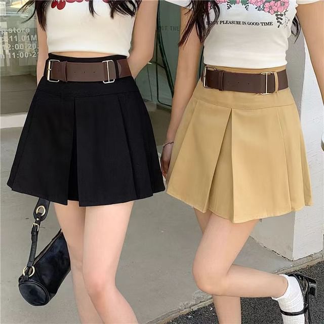 Everose-High Waist Plain Mini A-Line Skirt