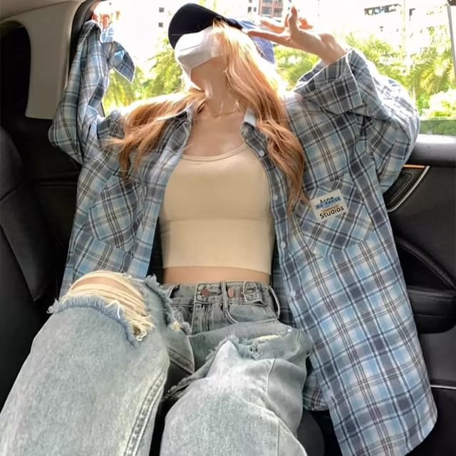 Yako-Plaid Button-Up Shirt