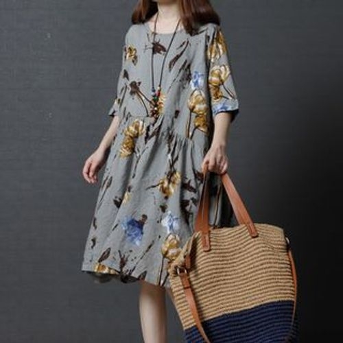 SEPH - Floral Print Elbow-Sleeve Midi A-Line Dress | YesStyle