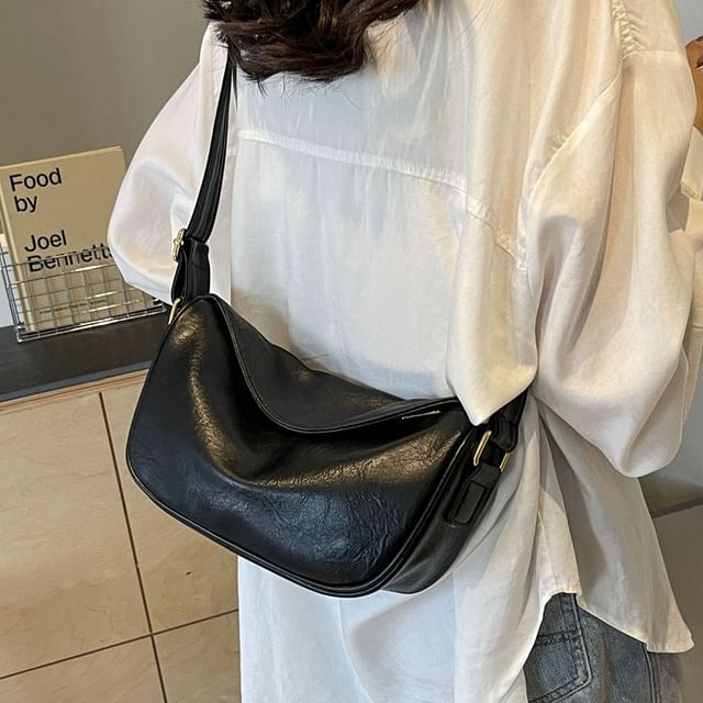 KOCORE-Plain Faux Leather Crossbody Bag