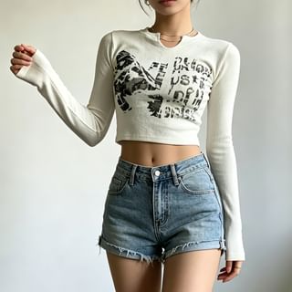 Long-Sleeve Print Cropped Top in Bulk 