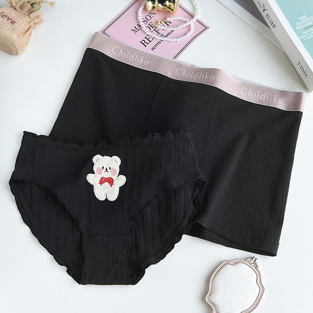 Pancherry - Couple Matching Set: Bear Embroidered Panty + Undershorts