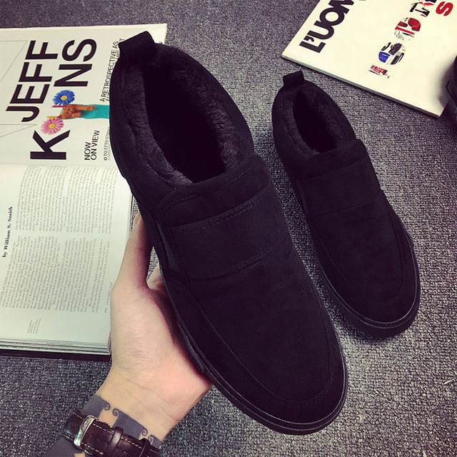 Solejoy-Platform Panel Fleece-Lined Faux Suede Slip Ons