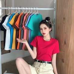 Flowerisque - Short-Sleeve Plain T-Shirt Flowerisque - Short-Sleeve Plain T-Shirt