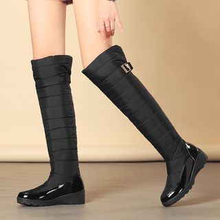 Freesia Patent Panel Padded Wedge Knee-High Boots