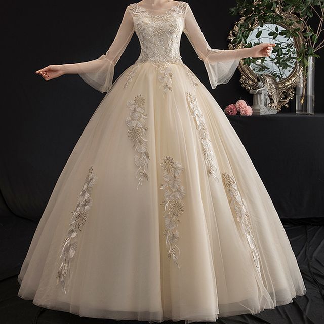 slim fit dress slacks Form-Fitting Lace Appliqué Bridal Gown with Long Sleeves and High Slit –  WonderlandByLilian main image 1