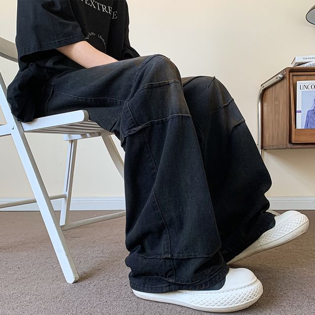 Whyessa-Mid Rise Washed Baggy Jeans