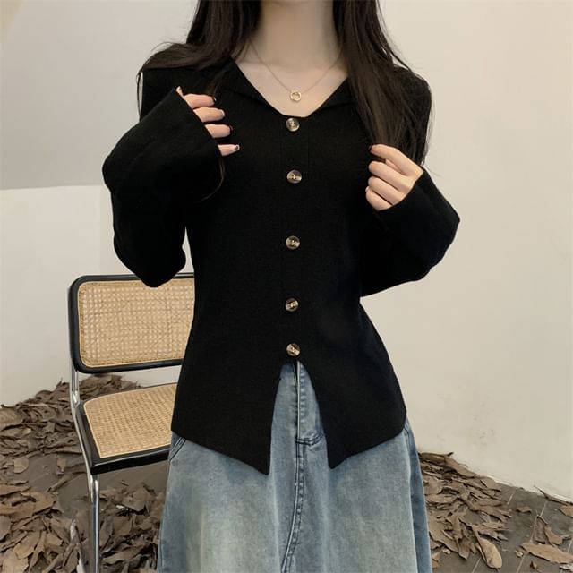 Dragan Pulse-V-Neck Plain Front-Slit Sweater
