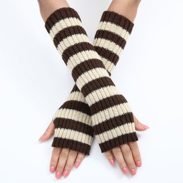 Kinoxslone-Striped Ribbed Knit Arm Sleeves