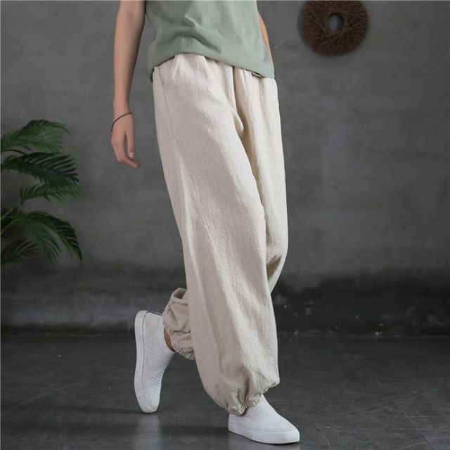 Sisyphi-Mid Waist Plain Harem Pants