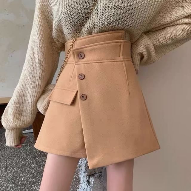 Sisyphi-High Waist Plain Asymmetrical Skort