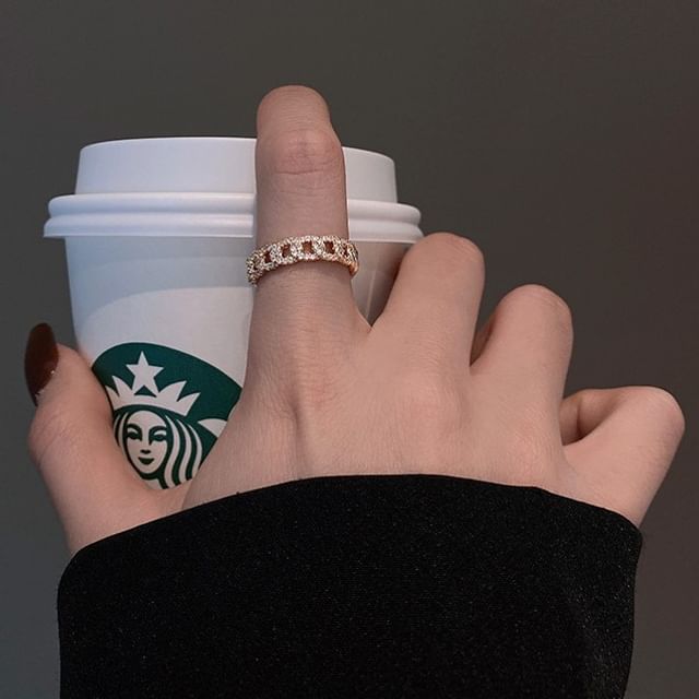 Chimerro-Rhinestone Geometry Open Ring