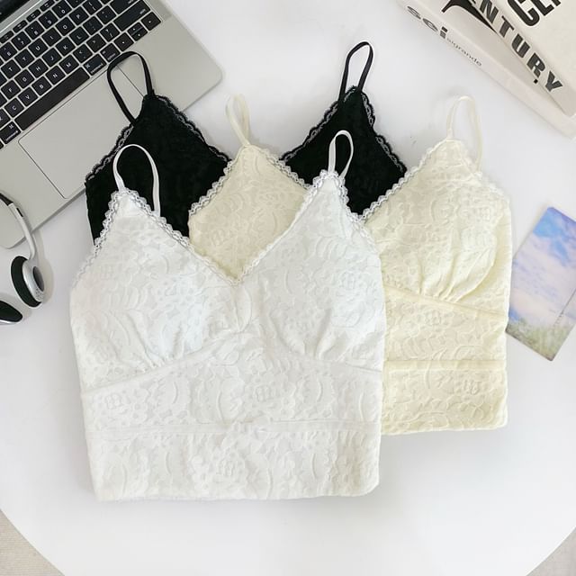 Iasia-Plain Lace Crop Camisole Top