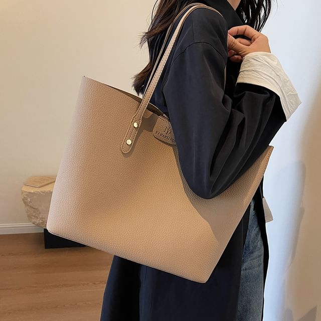 KOCORE-Set Faux Leather Tote Bag Pouch