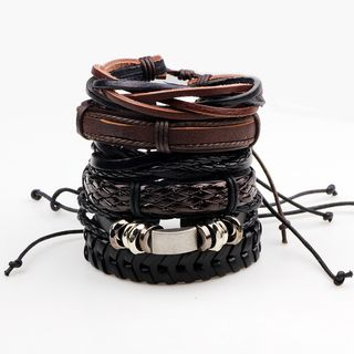 KINNO-Set de 6 Pulseras de piel sintética con cordón encerado Varios diseños