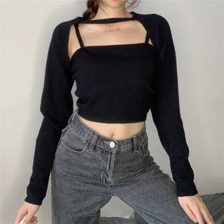 spaghetti strap long sleeve top