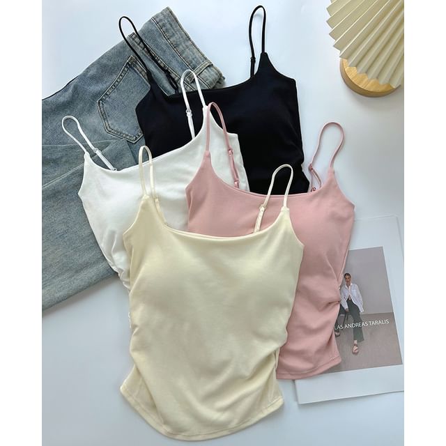 DIYI-Spaghetti Strap Scoop Neck Plain Camisole Top