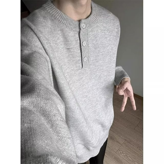 Savenne-Round Neck Henley Sweater