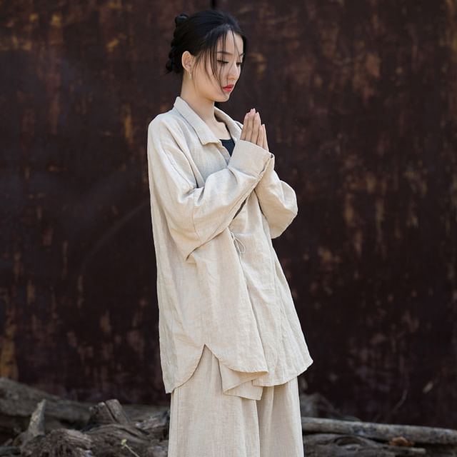 Lewwe-Plain Lace-Up Shirt