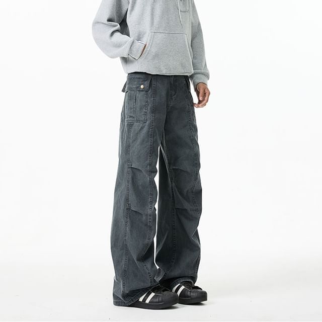Ffodia-Mid Rise Plain Wide Leg Cargo Pants