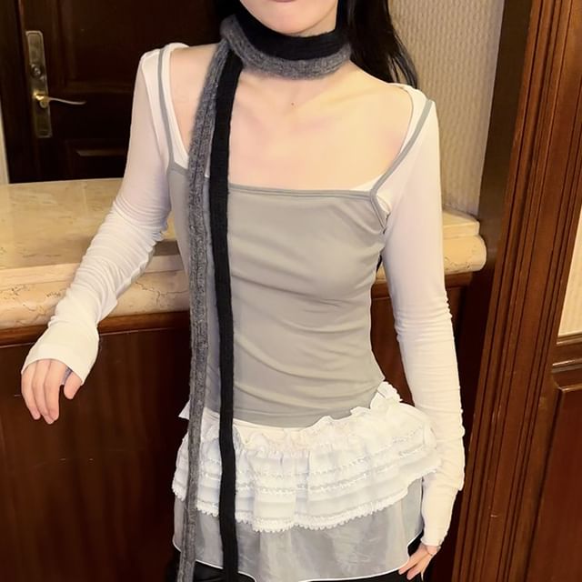 Combon-Knit Narrow Scarf