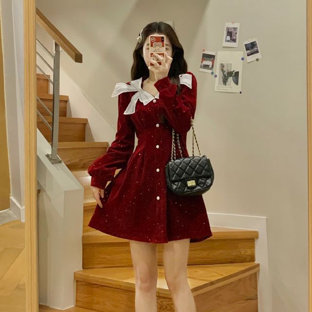 glitter mini dresses Kelly Long Sleeve Sequin Mini Dress - Berry