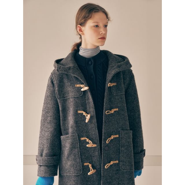コート ROLAROLA HOOD DUFFLE LONG COAT 4BNY344 rolarola - Hooded Long Duffle Coat (Gray) | YesStyle