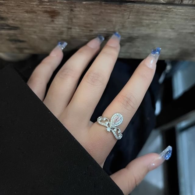 Hansha-Rhinestone Alloy Open Ring