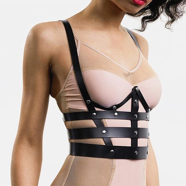 SURELIN-Studded Faux Leather Body Harness