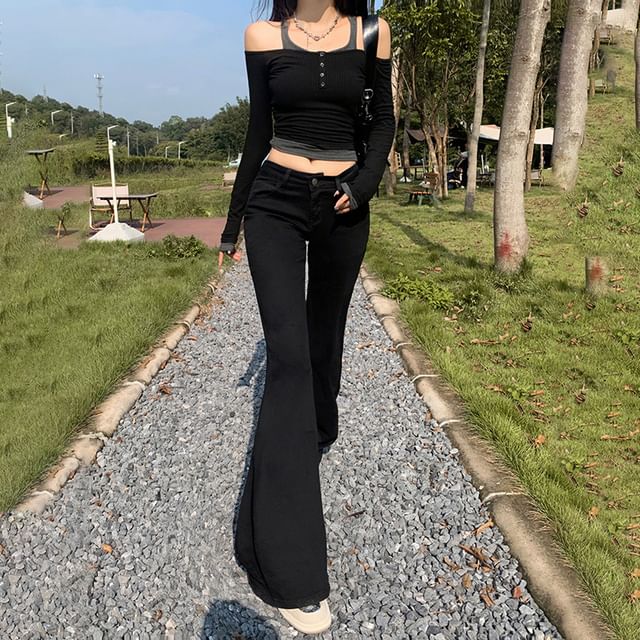 Faiar-Low Waist Washed Flared Jeans Various Designs