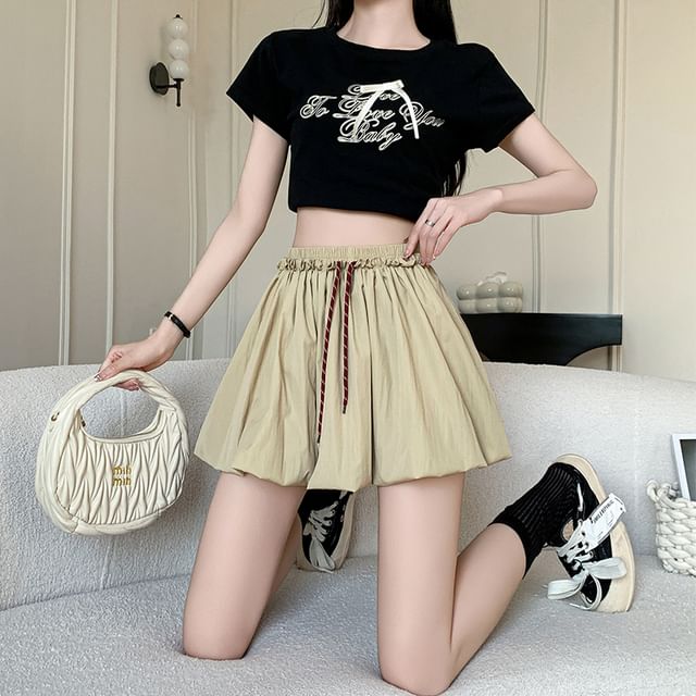 Dragan Pulse-Drawstring Waist Plain Mini Bubble A-Line Skirt