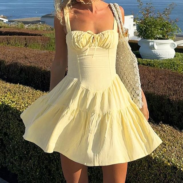 Alizio-Sleeveless Plain Mini Sundress