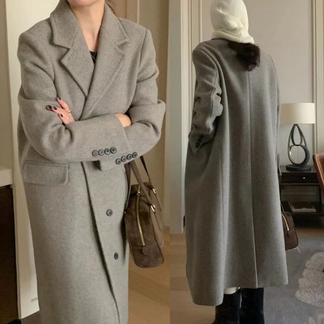 Jesong-Button-Up Plain Long Coat
