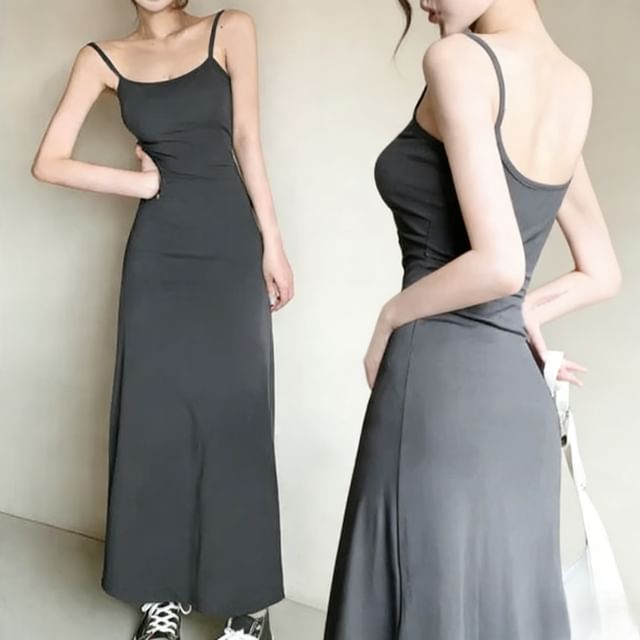 Bolgivy-Schlichtes Maxikleid in A-Linie mit Spaghettiträgern